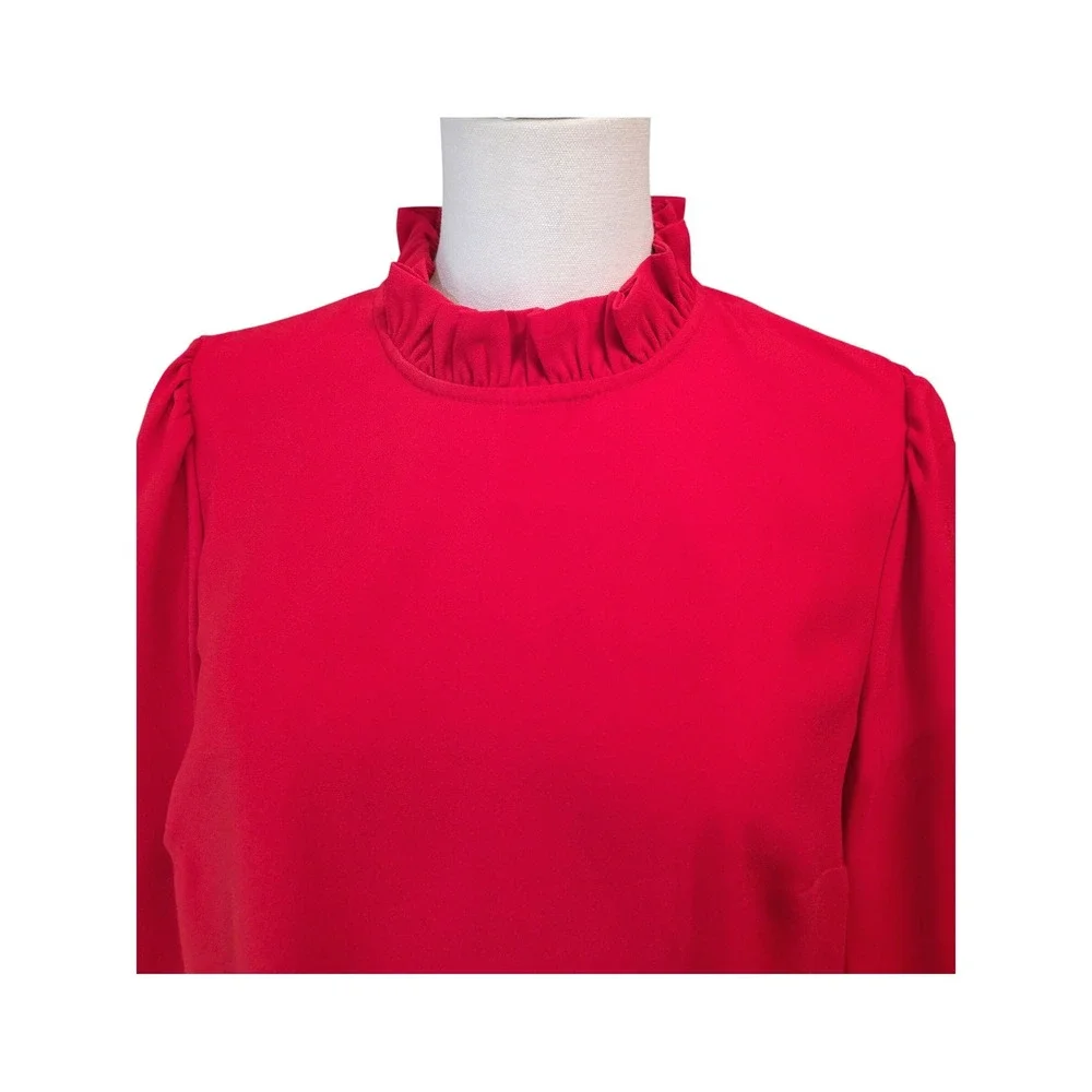 J. Crew Red Ruffle Neck‎ Puffed Sleeve Blouse Women's Size S